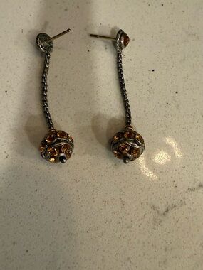 Sterling-Style Drop Earrings with Amber Crystals